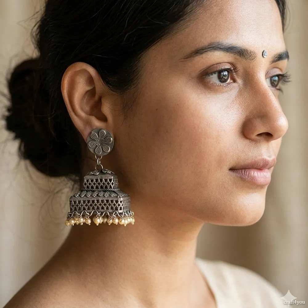 SQUARE TEMPLE EARRINGS square temple jhumka - Image 1